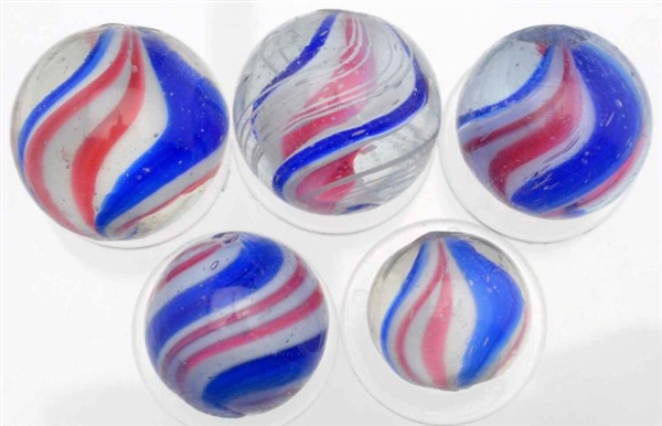 LOT OF 5: PEPPERMINT STYLE MARBLES.               