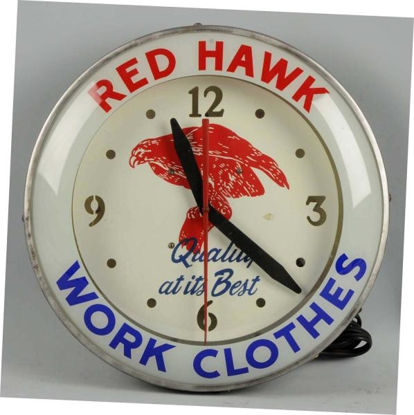 RED HAWK WORK CLOTHING CLOCK.                     