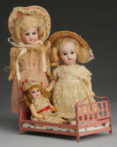 LOT OF 3 SWEET LITTLE BISQUE DOLLS.               