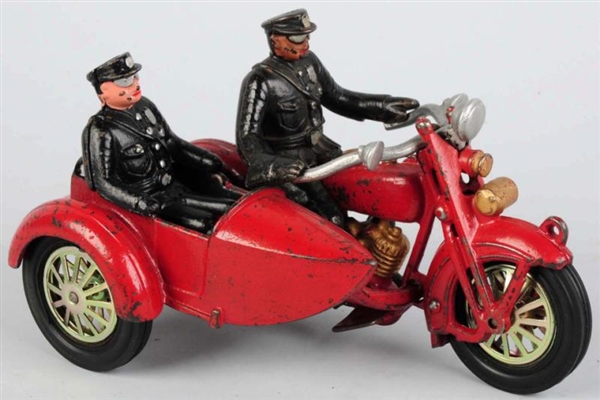 CAST IRON INDIAN MOTORCYCLE WITH SIDECAR TOY.     