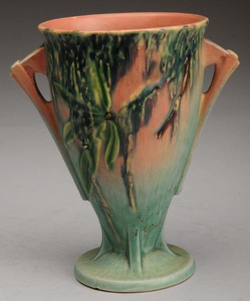 ROSEVILLE MOSS VASE WITH HANDLES.                 