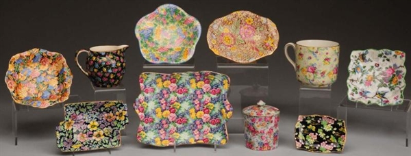 LOT OF 10: ASSORTED CHINTZ POTTERY PIECES.        