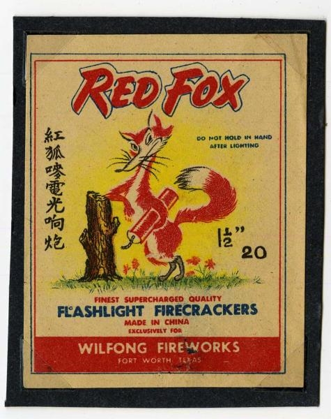RED FOX 20-PACK FIRECRACKER LABEL.                