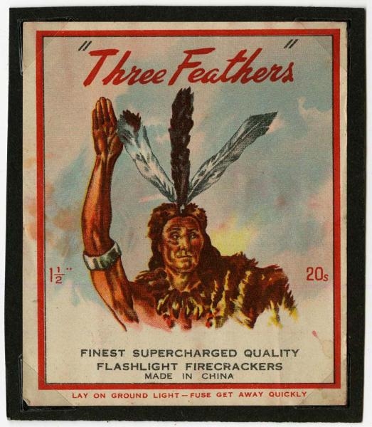 THREE FEATHERS 20-PACK FIRECRACKER LABEL.         