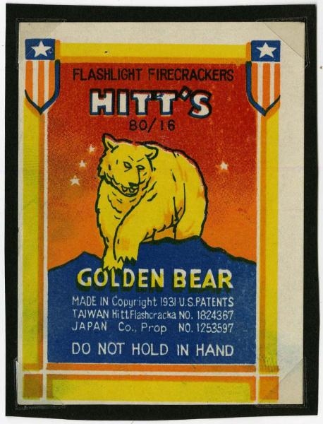HITTS GOLDEN BEAR 16-PACK FIRECRACKER LABEL.     