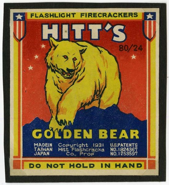 HITTS GOLDEN BEAR 24-PACK FIRECRACKER LABEL.     