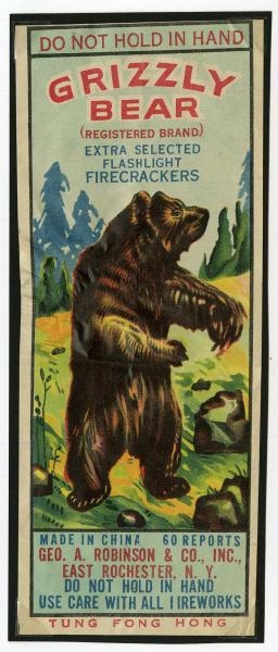 GRIZZLY BEAR 60-PACK FIRECRACKER LABEL.           