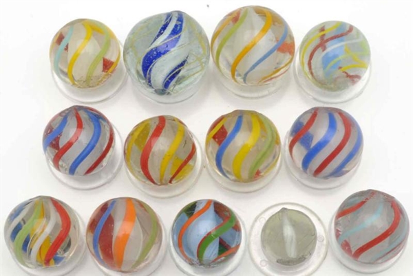 LOT OF 13: SOLID CORE SWIRL MARBLES.              