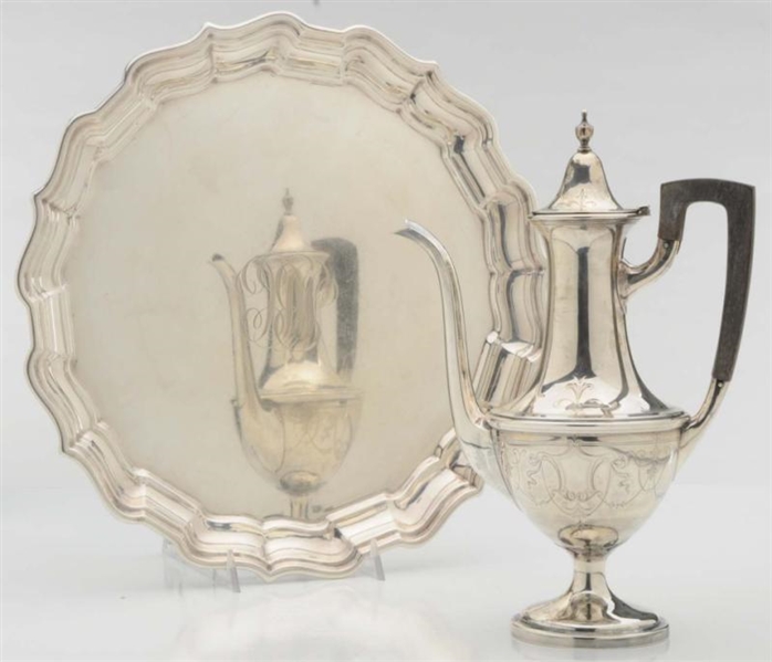 AN AMERICAN SILVER GEORGE II STYLE FOOTED SALVER. 