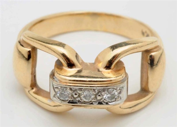 14K Y. GOLD BUCKLE RING WITH DIAMONDS.            