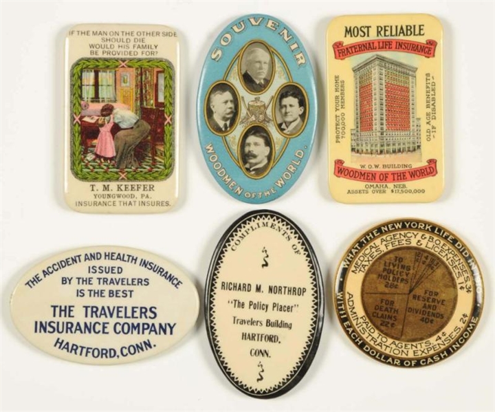 LOT OF 6: INSURANCE RELATED POCKET MIRRORS.       