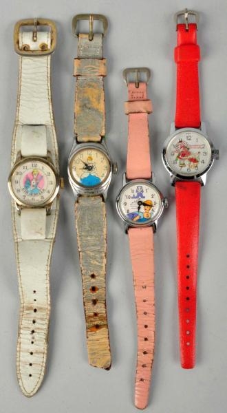 LOT OF 4: DISNEY & OTHER CHARACTER WRIST WATCHES. 