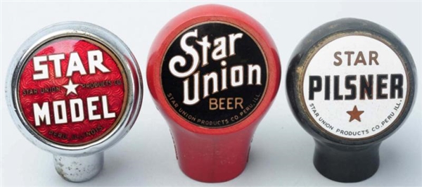 LOT OF 3: STAR UNION PRODUCTS BEER TAP KNOBS.     