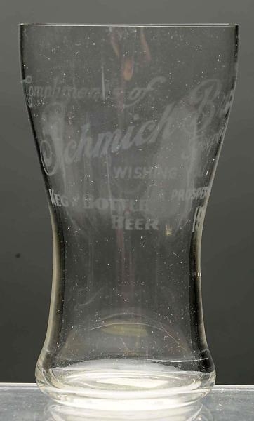 SCHMICH BROS. ACID-ETCHED BEER HOUR GLASS.        