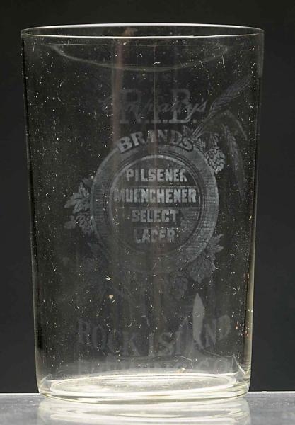 ROCK ISLAND BREWING CO. ACID-ETCHED BEER GLASS.   