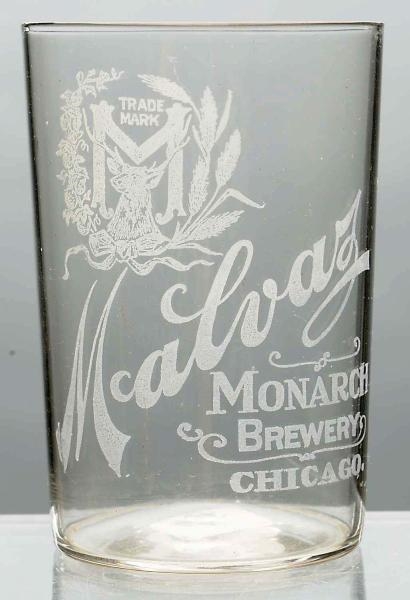 MALVAZ MONARCH BREWERY ACID-ETCHED BEER GLASS.    