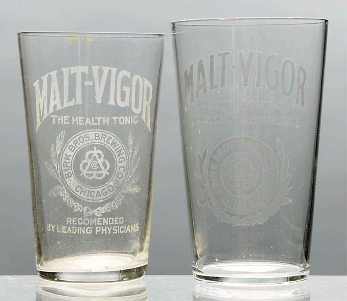 LOT OF 2: MALT VIGOR ACID-ETCHED BEER GLASSES.    