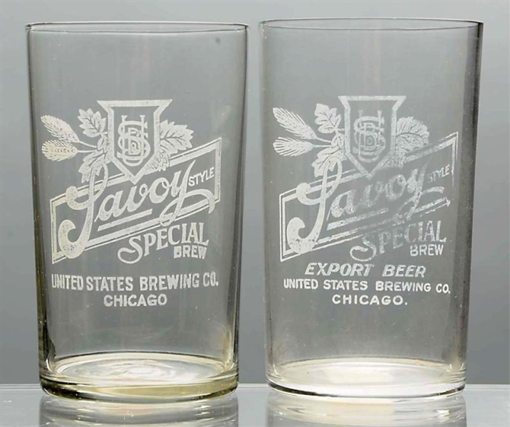 LOT OF 2: SAVOY SPECIAL BREW ACID-ETCHED GLASSES. 