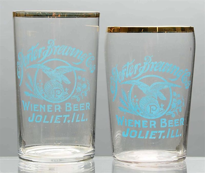 LOT OF 2: E. PORTER ACID-ETCHED BEER GLASSES.     