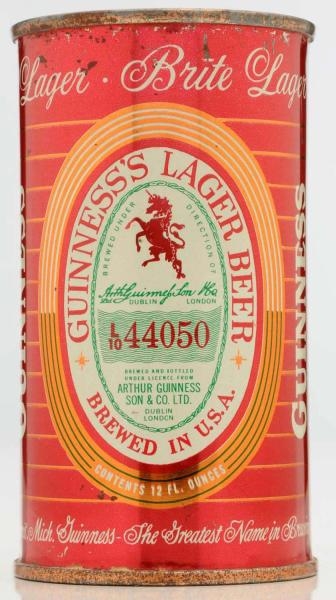 GUINNESS LAGER BEER 44050 FLAT TOP BEER CAN.      