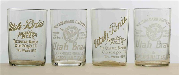 LOT OF 4: UTAH-BRAU ACID-ETCHED BEER GLASSES.     