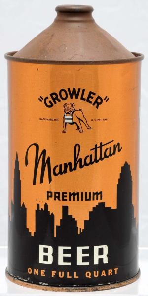 MANHATTAN BEER GROWLER QUART CONE TOP BEER CAN.   