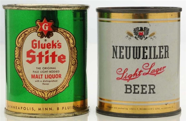 GLUEKS STITE & NEWEILER FLAT TOP BEER CANS.      