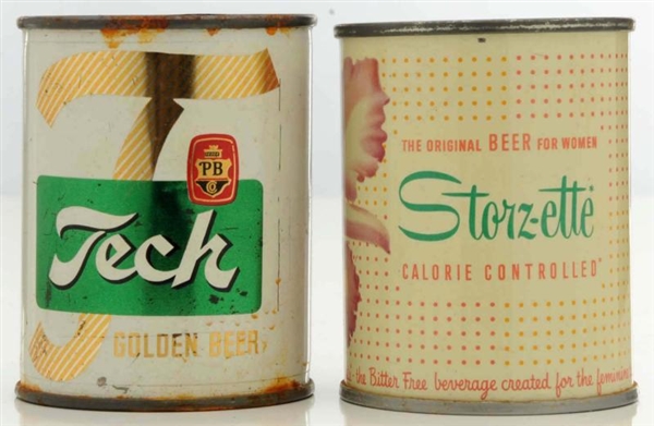 TECH & STORZETTE SMALL FLAT TOP BEER CANS.        