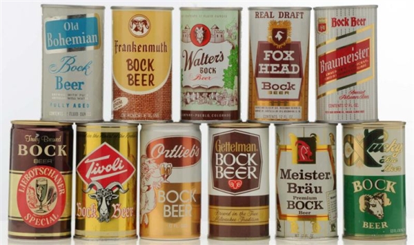 LOT OF 11: BOCK PULL TAB BEER CANS.               
