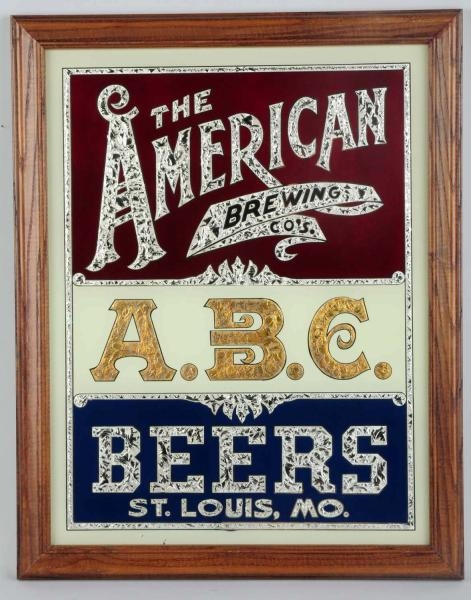 AMERICAN BREWING CO. ABC BEER REVERSE GLASS SIGN. 