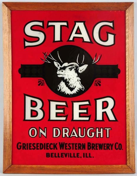 STAG BEER REVERSE GLASS PAINTED MIRROR SIGN.      