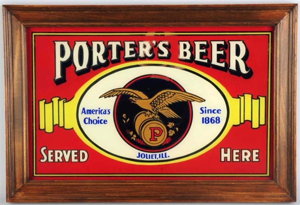 PORTERS BEER REVERSE GLASS PAINTED SIGN.         