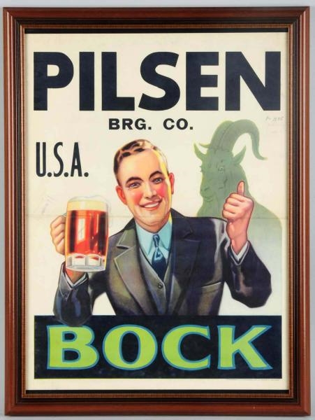PILSEN BREWING COMPANY BOCK BEER LITHO POSTER.    