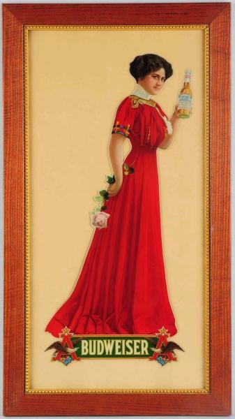 BUDWEISER WOMAN IN RED DRESS LITHOGRAPH TRANSFER. 
