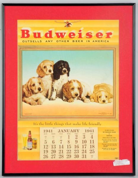 BUDWEISER BEER PUPPY DOG LITHOGRAPH 1941 CALENDAR 