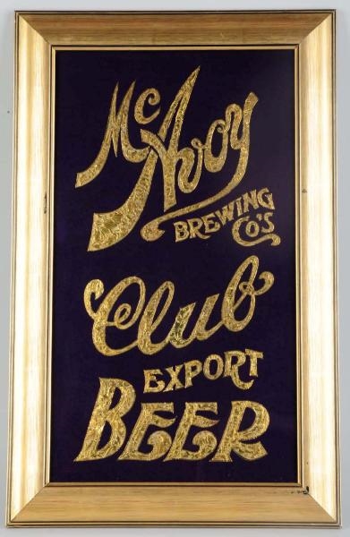 MCAVOY BREWING COMPANY REVERSE GLASS SIGN.        