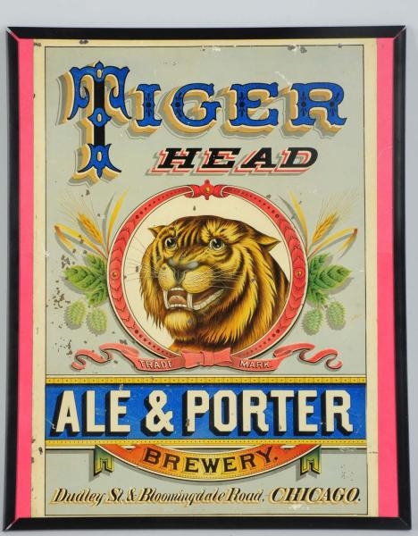 TIGER HEAD ALE & PORTER PAINTED TIN LITHOGRAPH.   