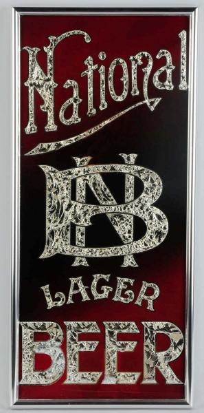 NATIONAL LAGER BEER REVERSE GLASS SIGN.           