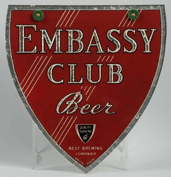 EMBASSY CLUB REVERSE GLASS SHIELD HANGING SIGN.   