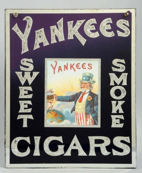 YANKEES CIGARS REVERSE GLASS HANGING SIGN.        