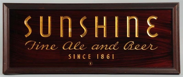 SUNSHINE BEER REVERSE GLASS PAINTED SIGN.         