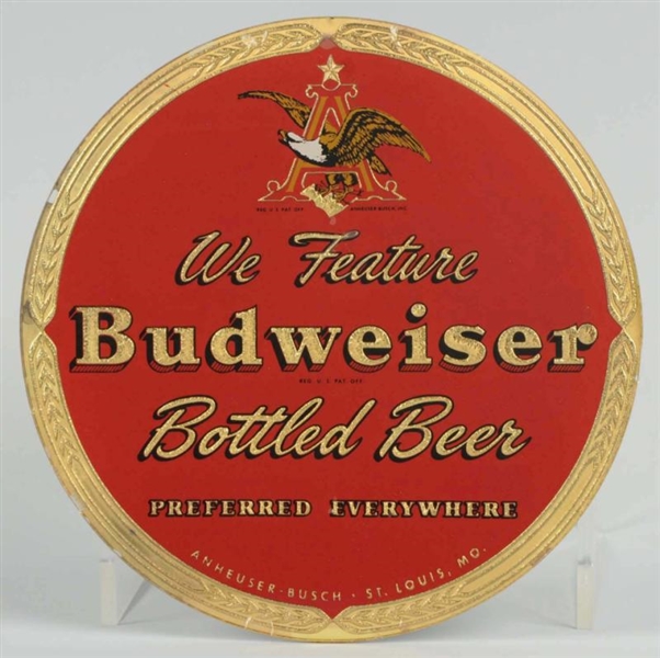 BUDWEISER BEER REVERSE GLASS ROUND SIGN.          