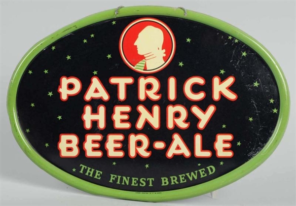 PATRICK HENRY BEER & ALE OVAL TIN SIGN.           