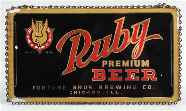 RUBY PREMIUM BEER REVERSE GLASS PAINTED SIGN.     