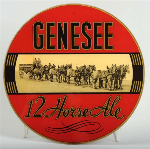 GENESEE 12-HORSE ALE PAINTED REVERSE GLASS SIGN.  