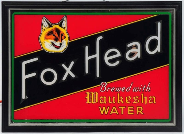 FOX HEAD BEER REVERSE GLASS LIGHT-UP SIGN.        