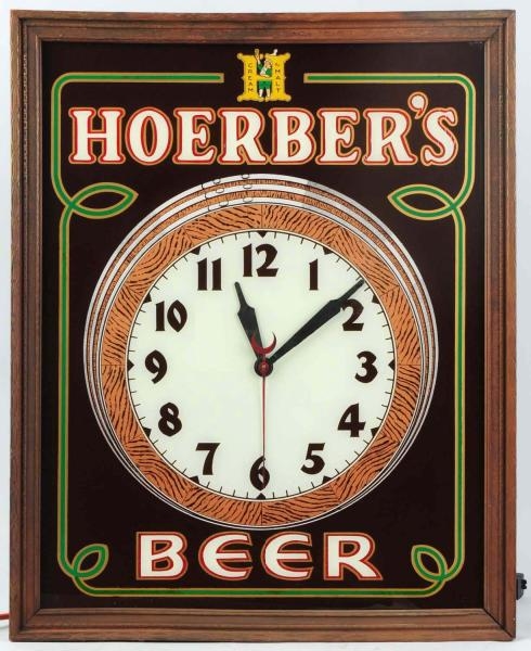 HOERBERS BEER REVERSE GLASS LIGHT-UP CLOCK SIGN. 