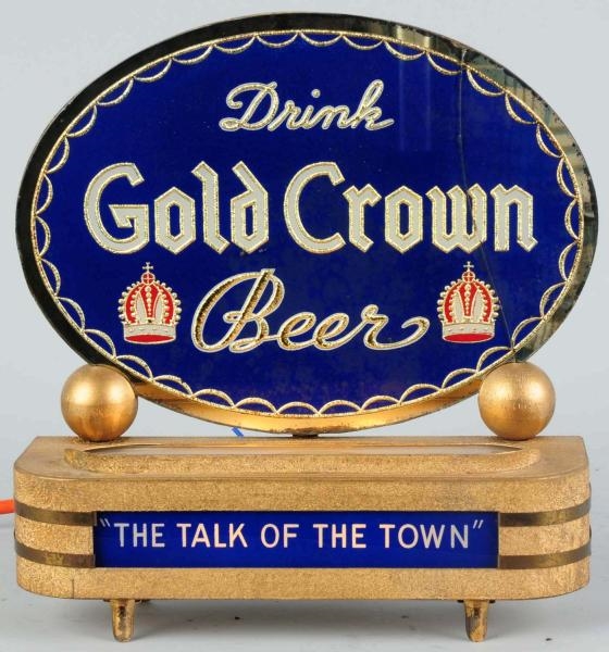GOLD CROWN BEER REVERSE GLASS LIGHT-UP SIGN.      
