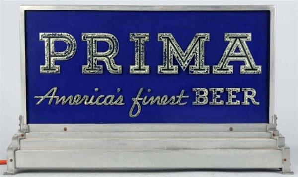 PRIMA BEER REVERSE GLASS LIGHT-UP SIGN.           