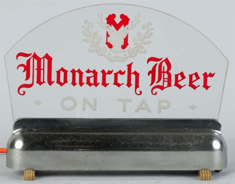 MONARCH BEER ON TAP REVERSE GLASS ETCHED SIGN.    